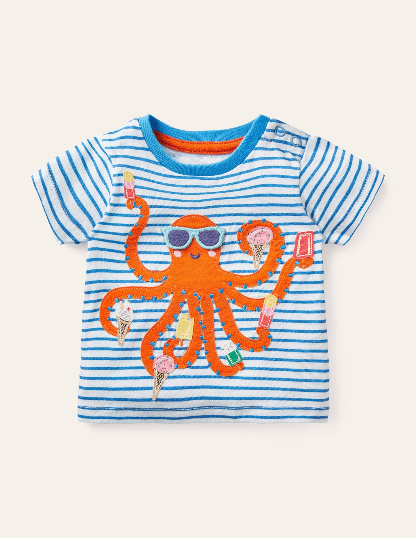 Animal Adventures Flap T-shirt-Ivory/Moroccan Blue Octopus