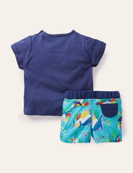 Applique' Short Set-Aqua Blue Under the Sea