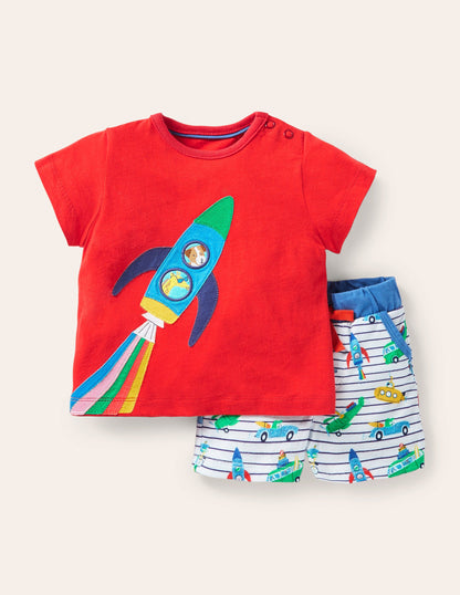 Applique' Short Set-Ivory/Blue Animal Adventures-2