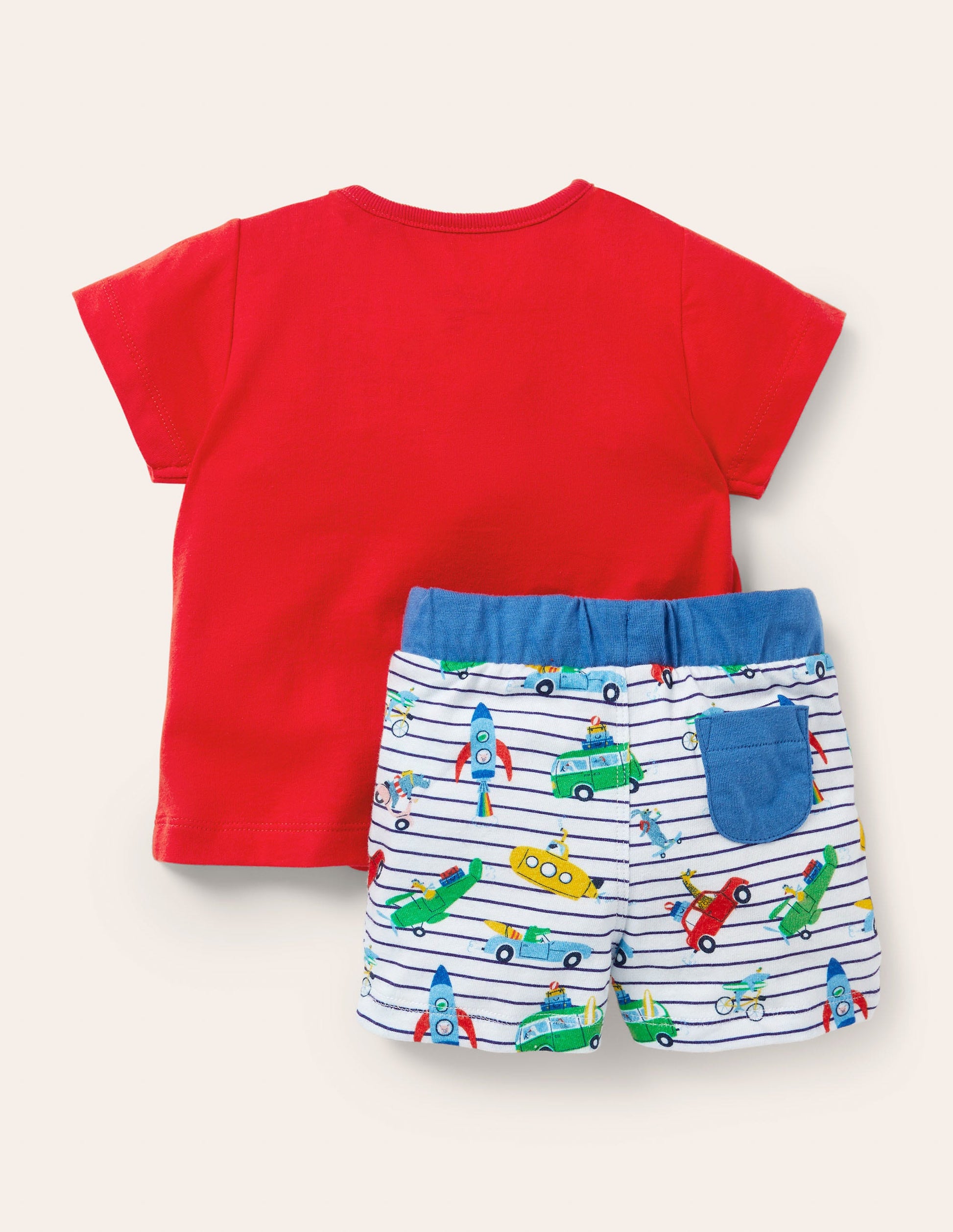Applique' Short Set-Ivory/Blue Animal Adventures-3