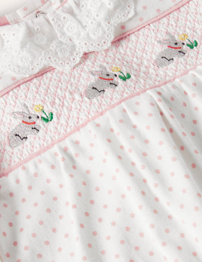 Organic Spot Smocked Sleepsuit-Boto Pink Tiny Spot-3