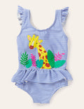 Frill Waist Swimsuit-Gulf Blue/Ivory Giraffe