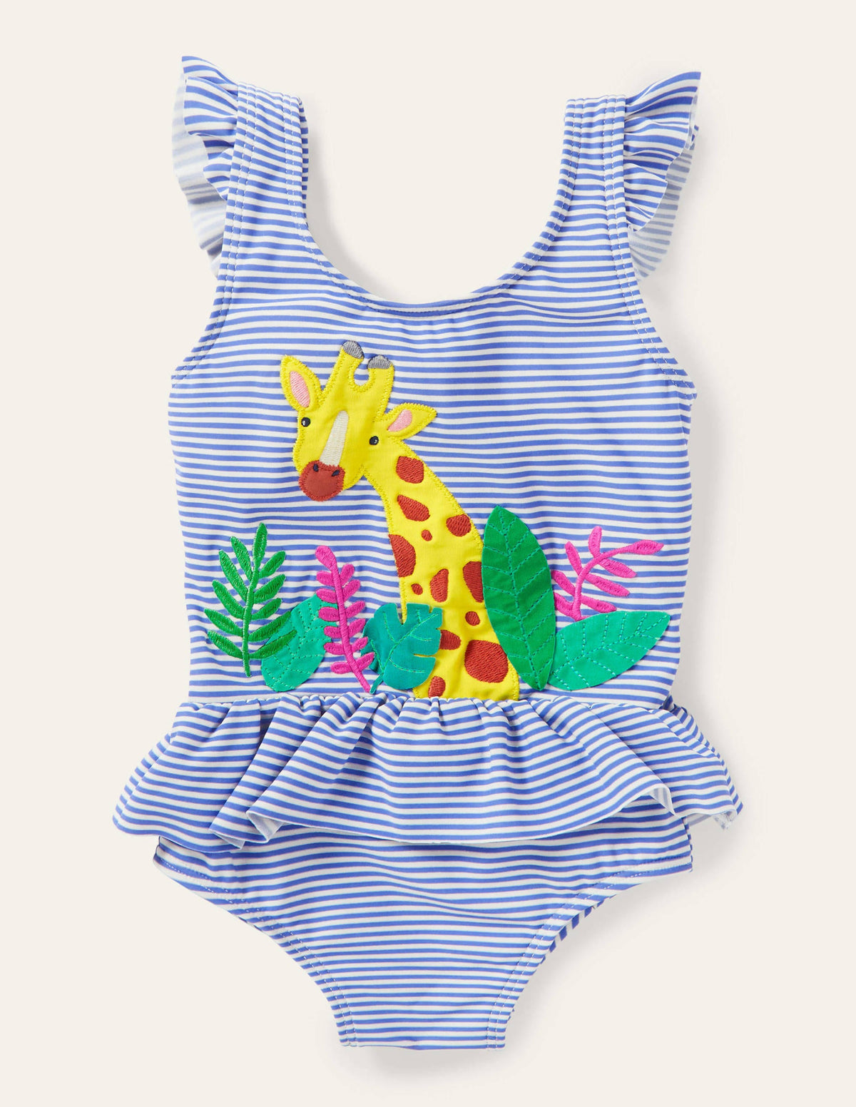 Frill Waist Swimsuit-Gulf Blue/Ivory Giraffe-1