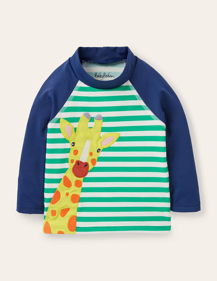 Appliqué Rash Vest-Sapling Green/Ivory Giraffe