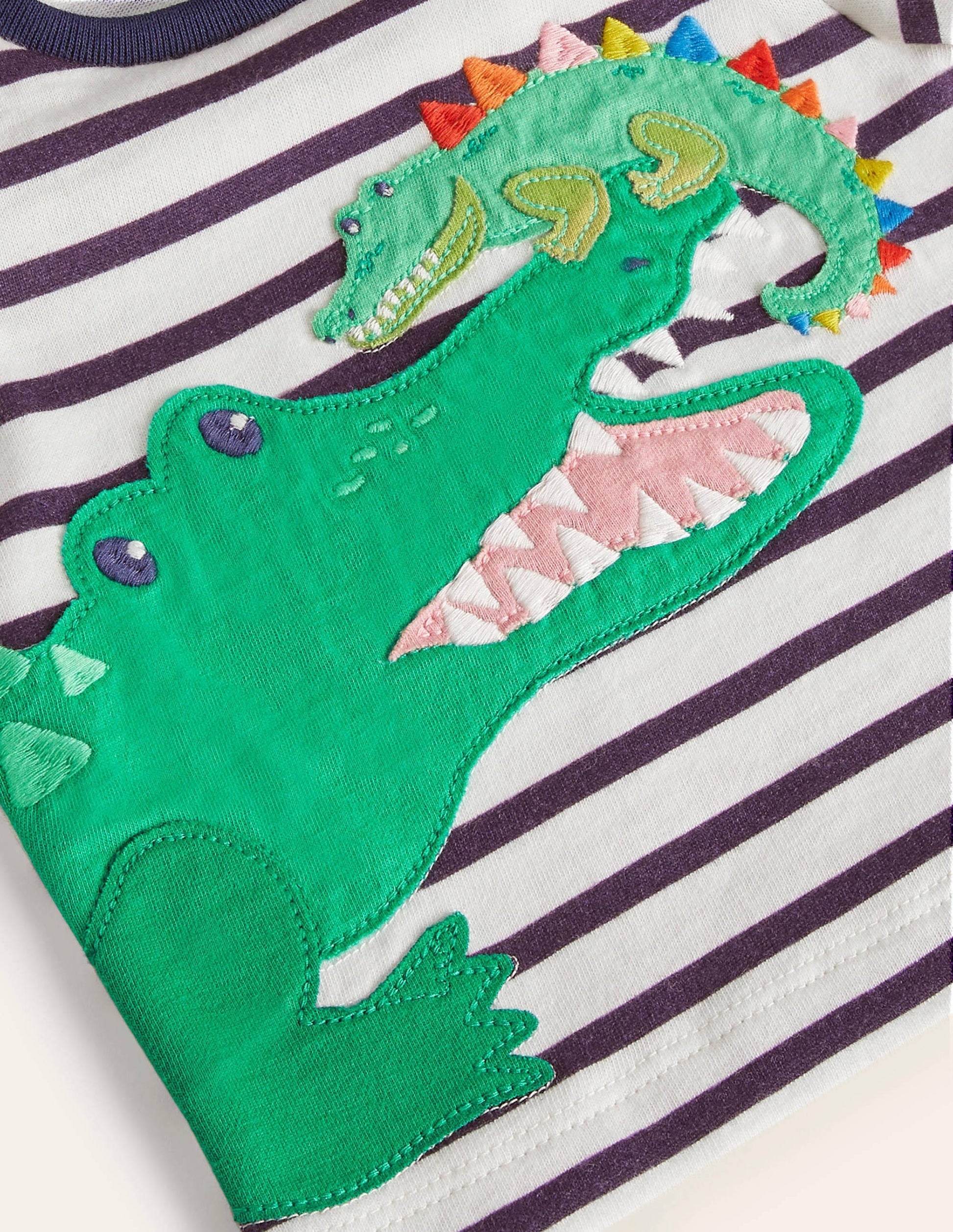 Appliqué Animals T-shirt-Ivory/Starboard Blue Crocodile-3