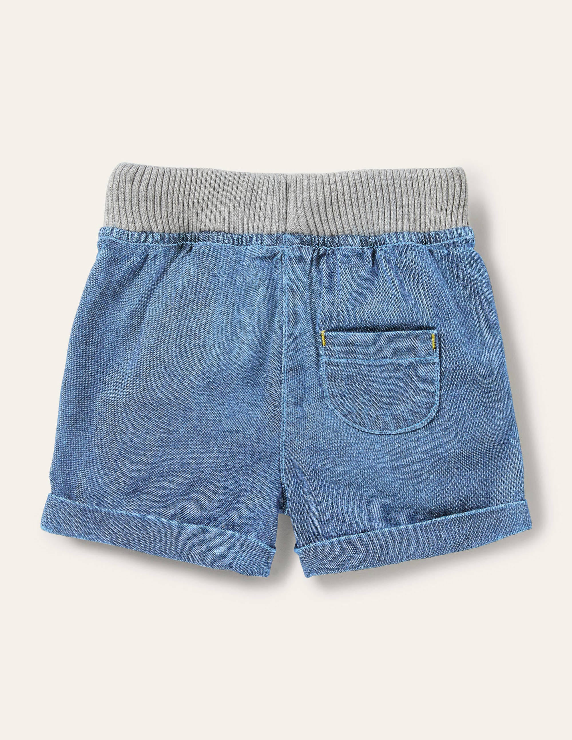 Rib Waist Woven Shorts-Mid Chambray - Image 2