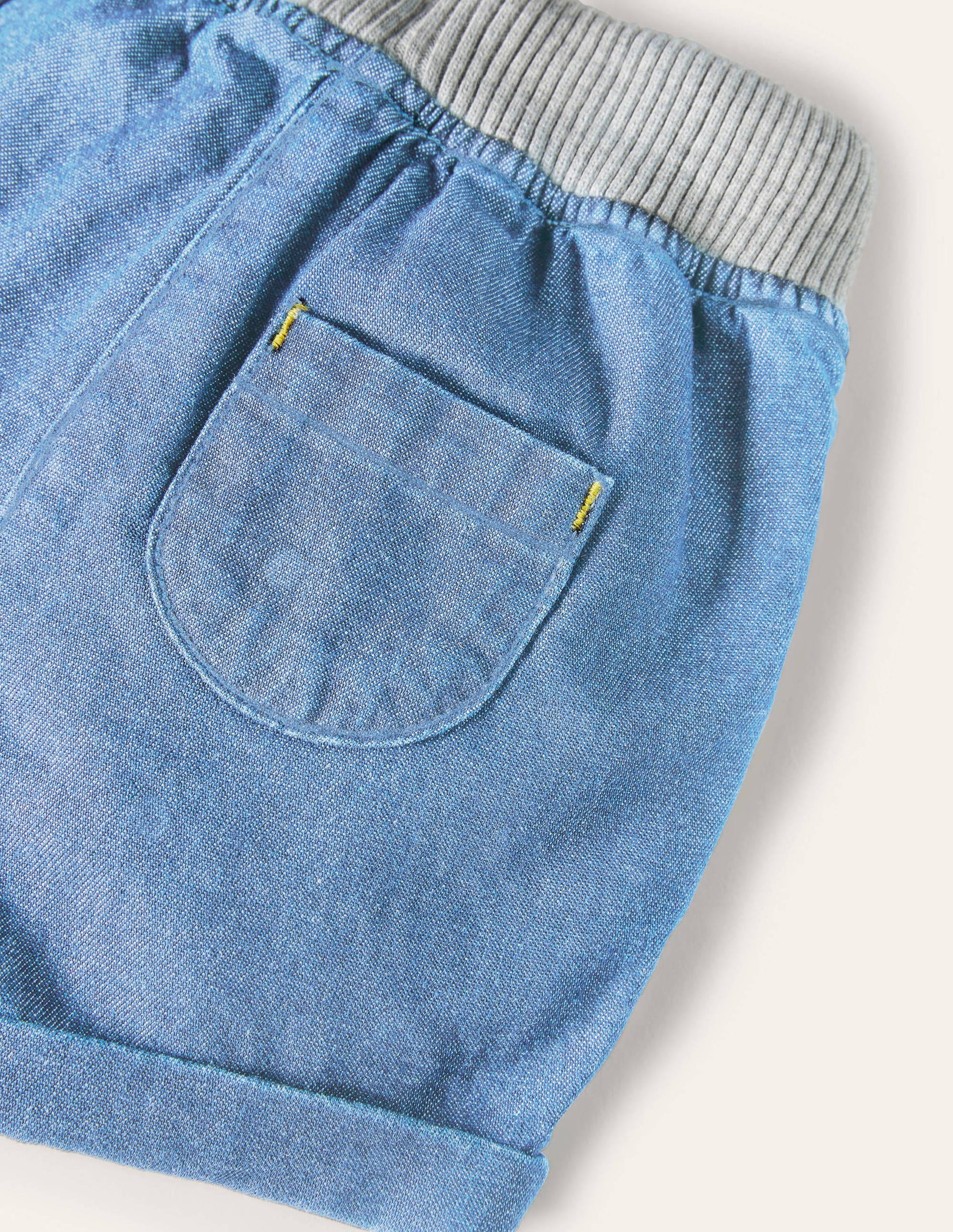 Rib Waist Woven Shorts-Mid Chambray-3