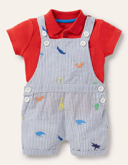 Short Dungaree Set-Animal Kingdom Embroidery-1