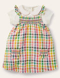 Smocked Gingham Pinnie Set-Party Pink Gingham