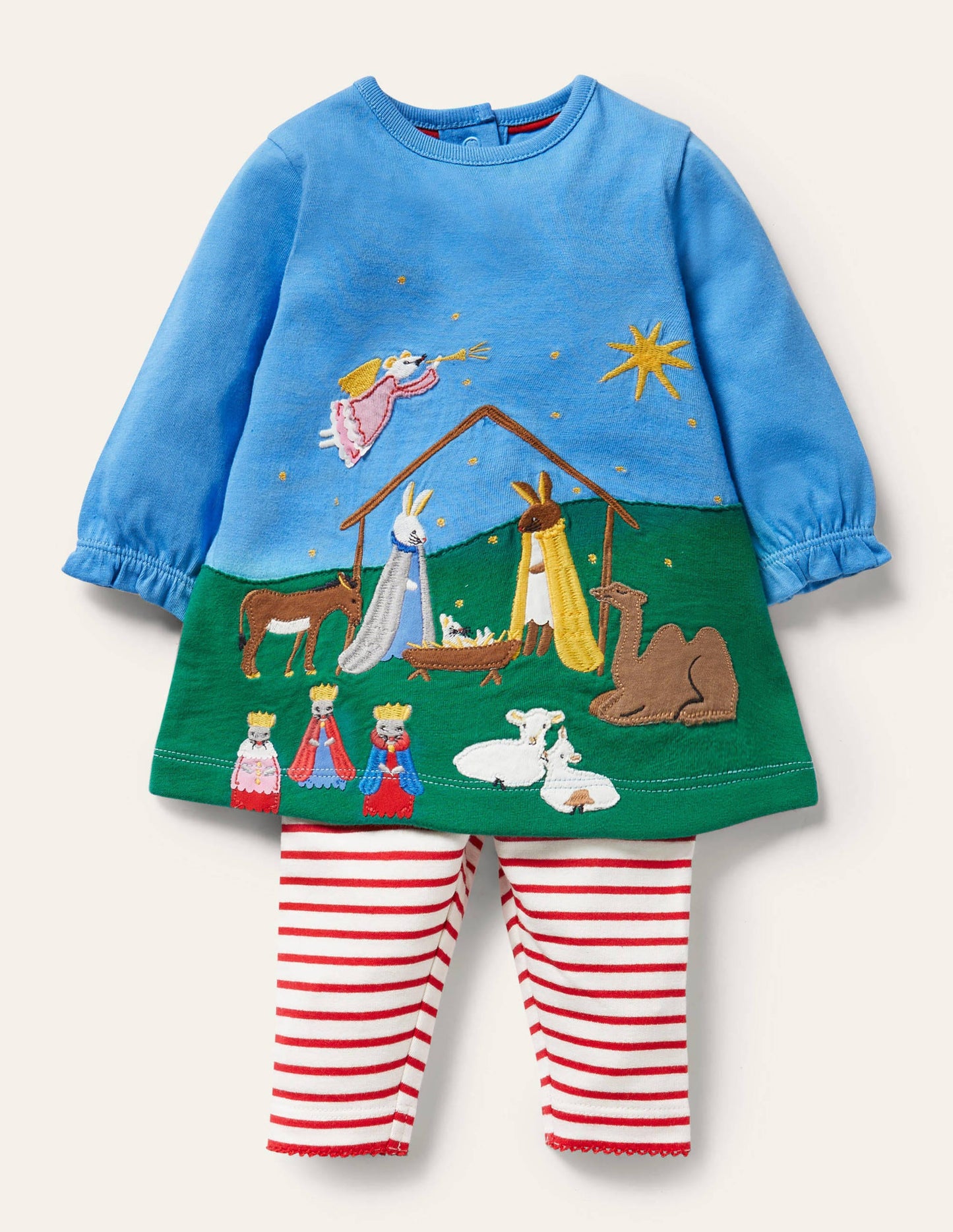 Big Appliqué Dress Set-Bright Bluebell Nativity Scene