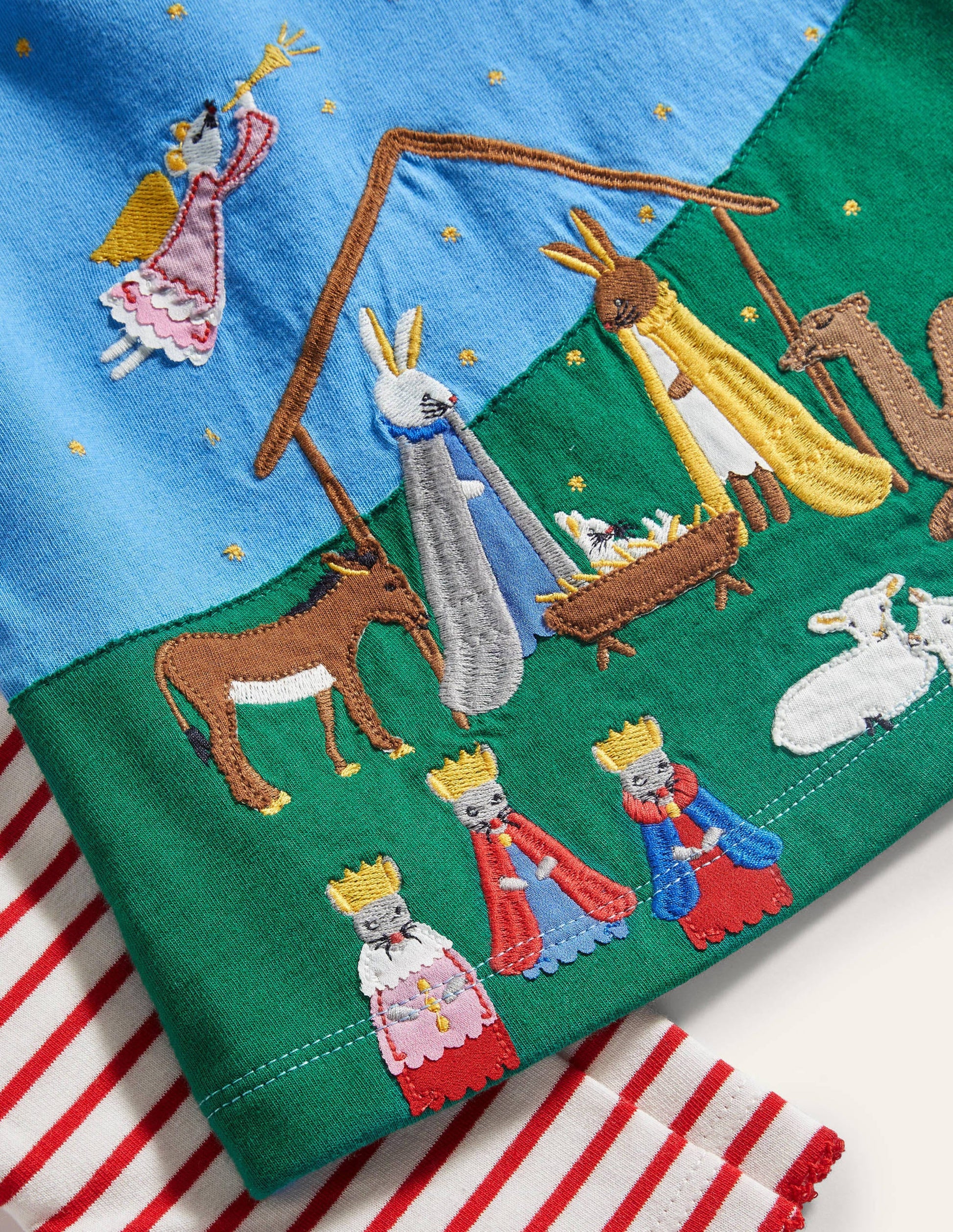 Big Appliqué Dress Set-Bright Bluebell Nativity Scene-3