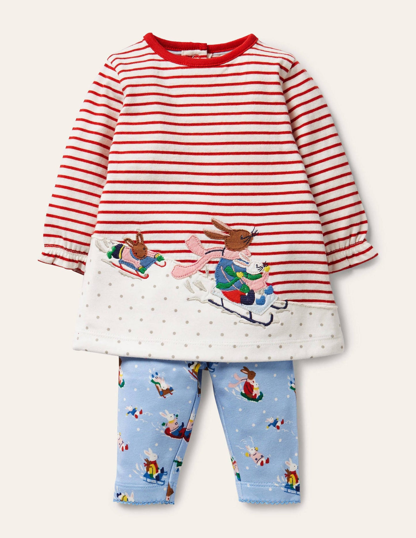 Big Appliqué Dress Set-Sky Blue Snow Bunnies