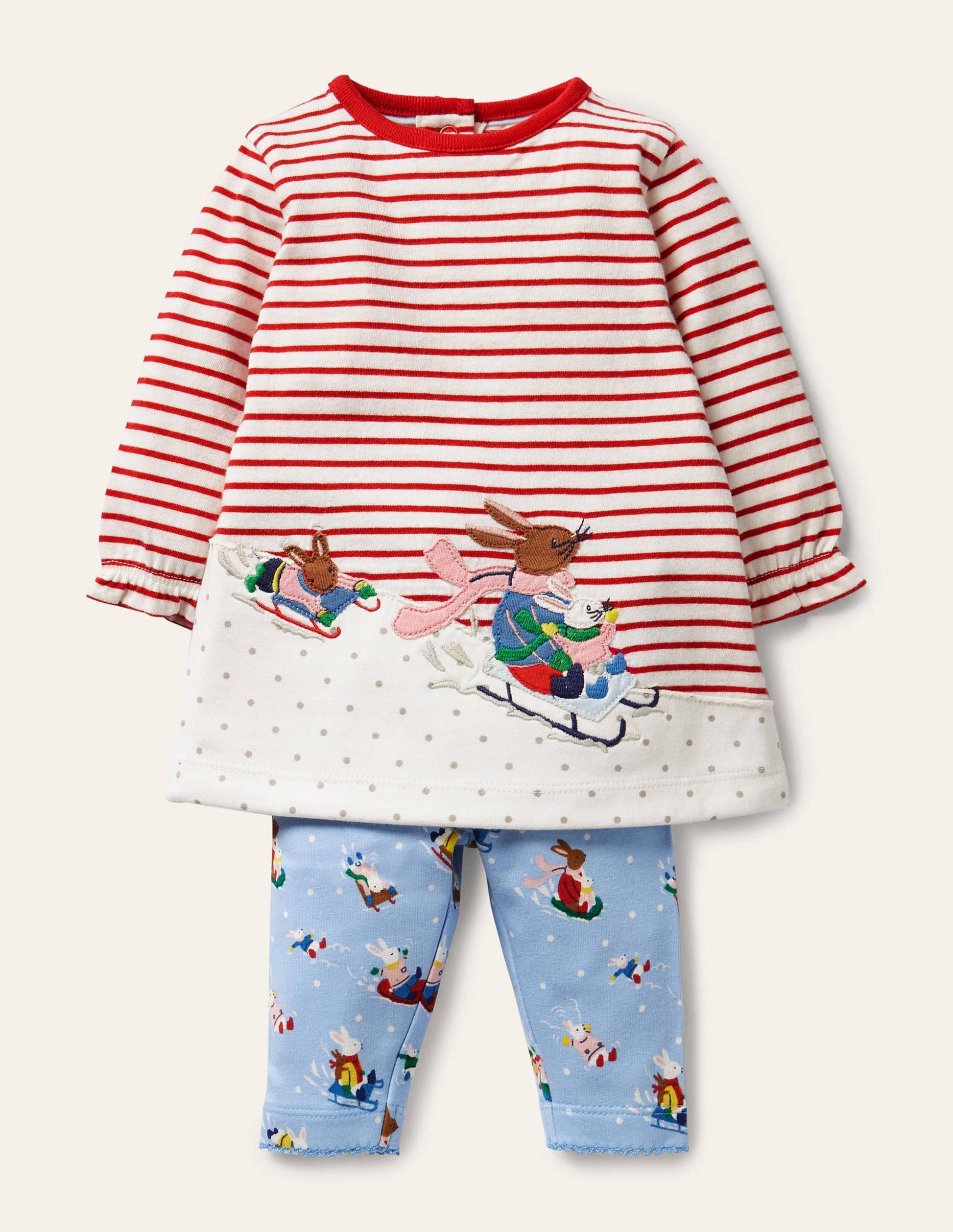 Big Appliqué Dress Set-Sky Blue Snow Bunnies-1