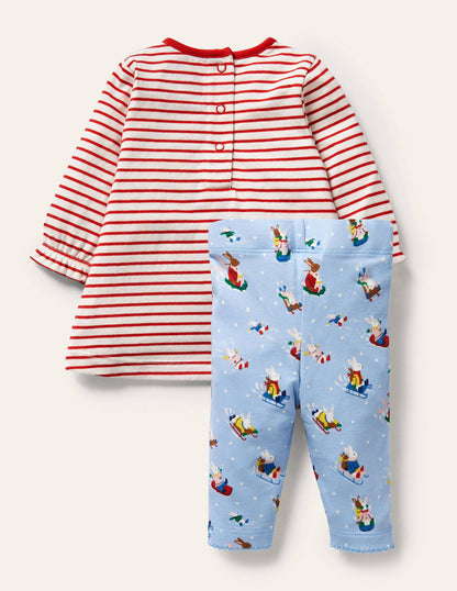 Big Appliqué Dress Set-Sky Blue Snow Bunnies-2