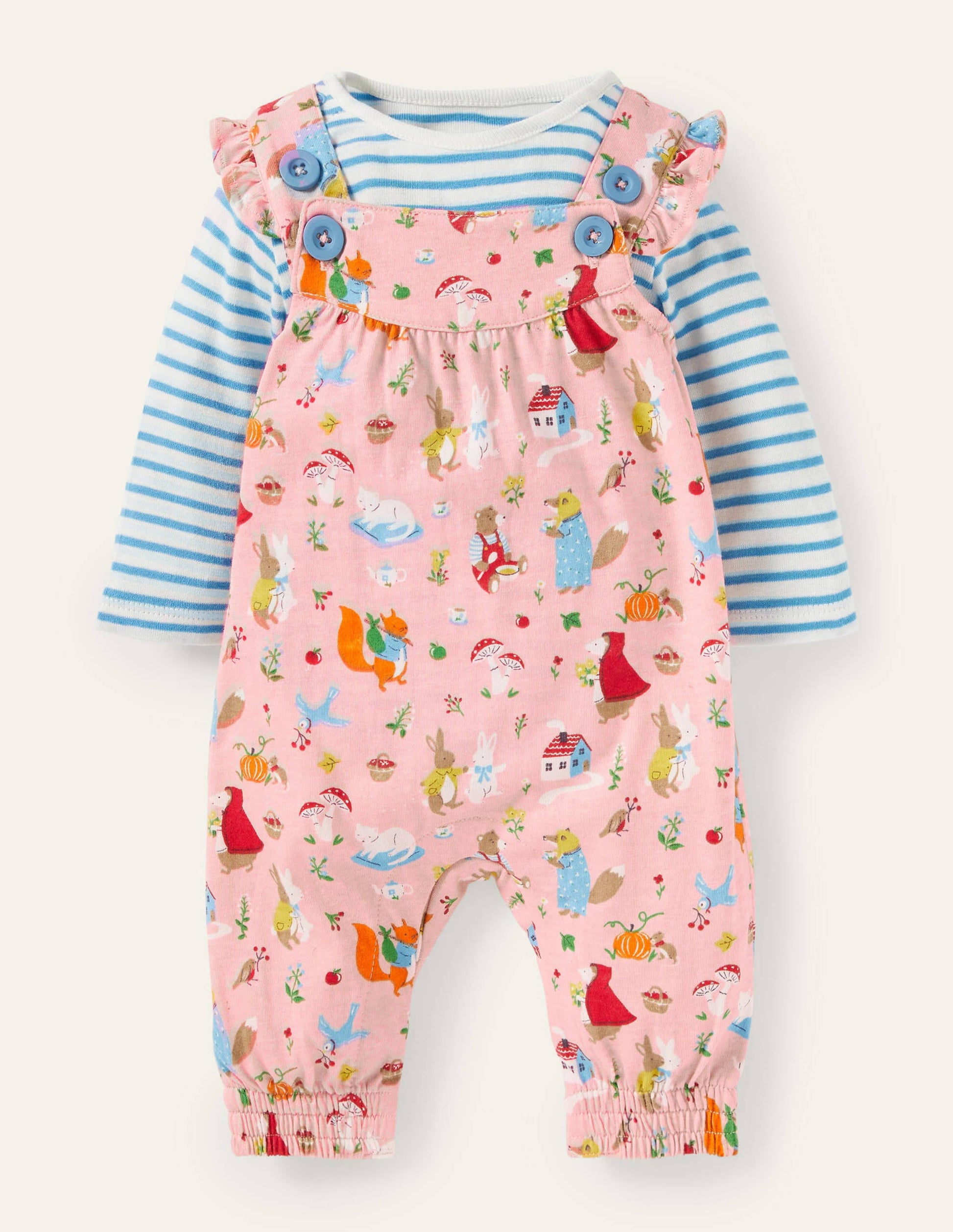 Jersey Dungaree Set-Boto Pink Bedtime Stories-1