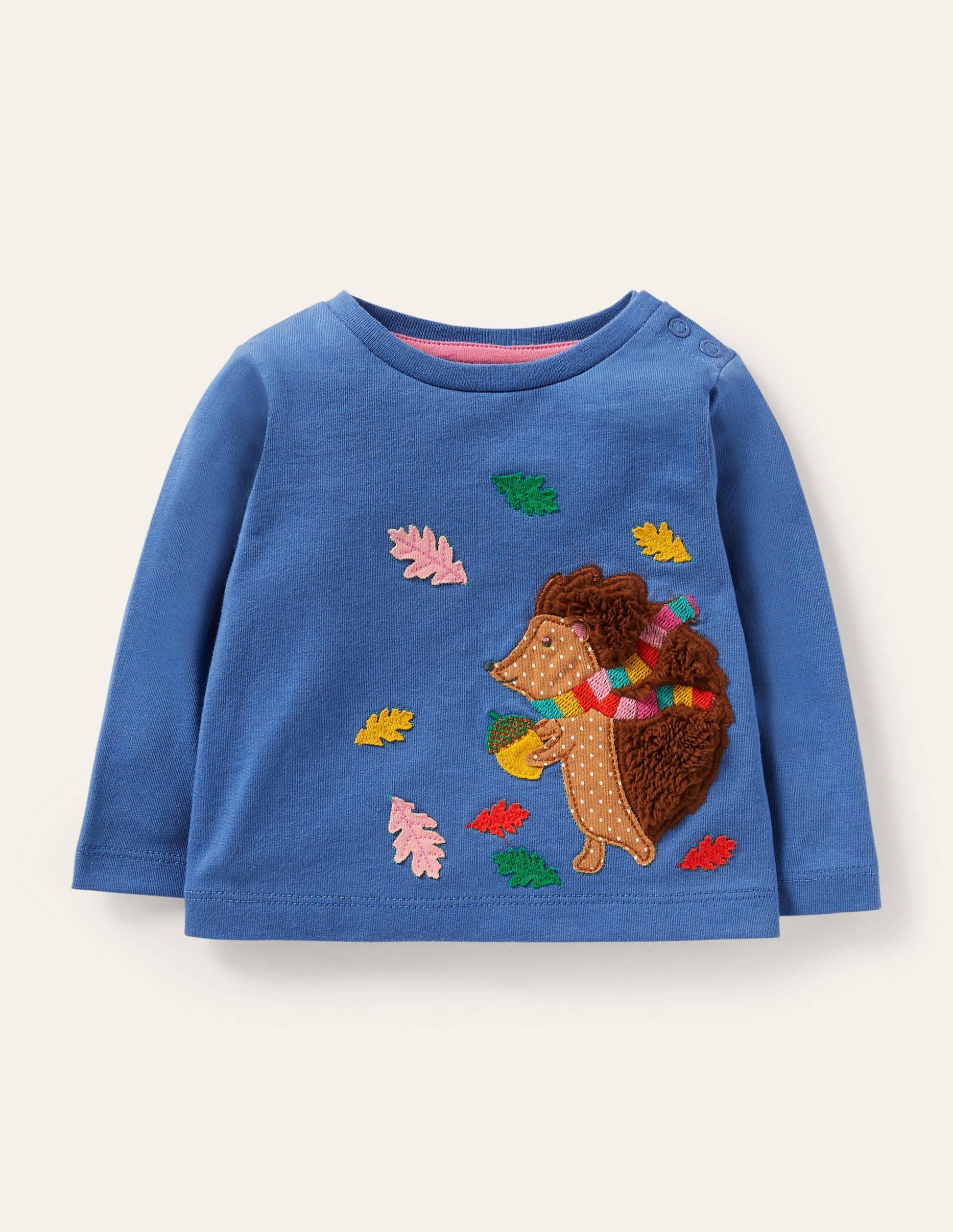 Hedgehog Appliqué T-shirt-Elizabethan Blue Hedgehog-1