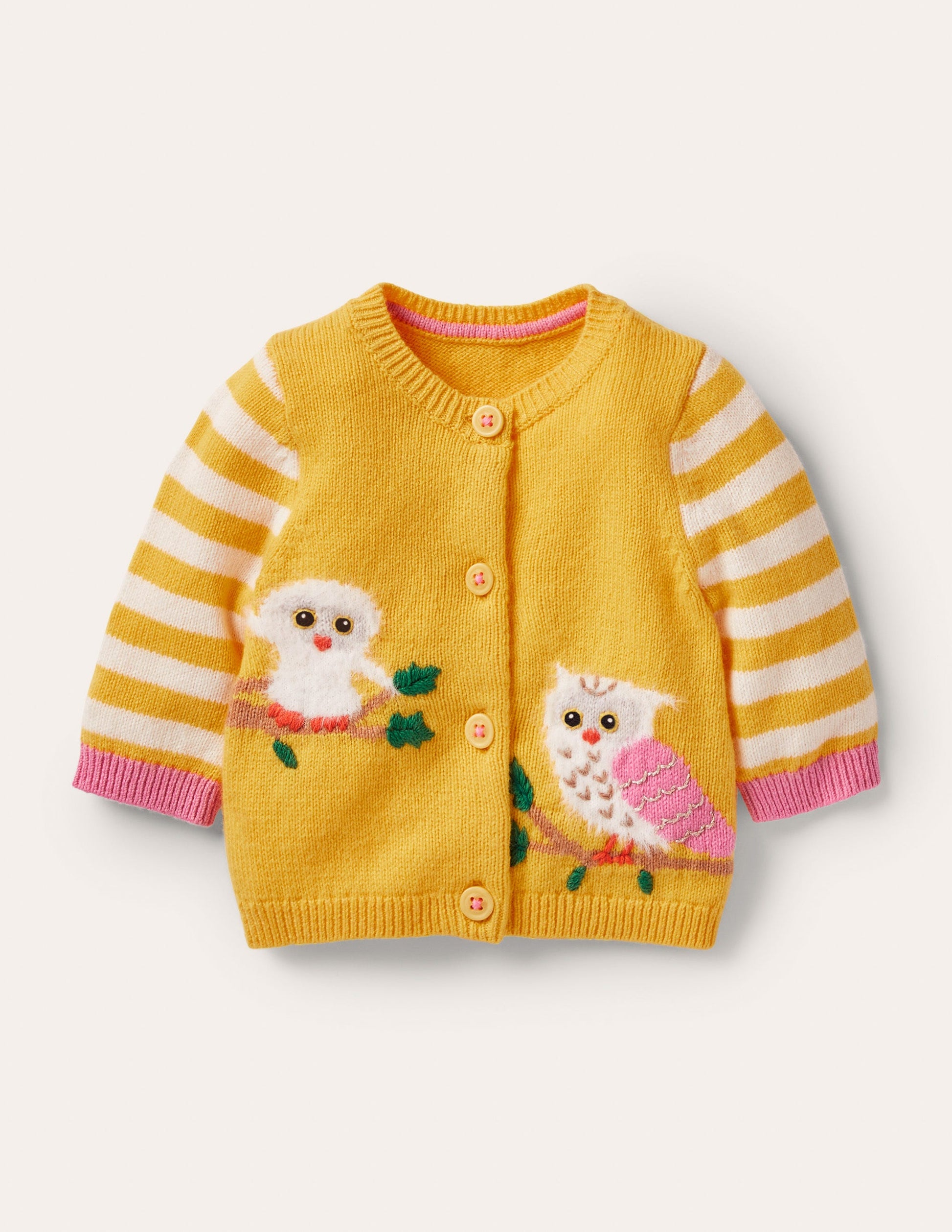 Animal Logo Cardigan-Honeycomb Yellow Owls-1