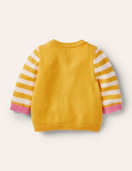 Animal Logo Cardigan-Honeycomb Yellow Owls