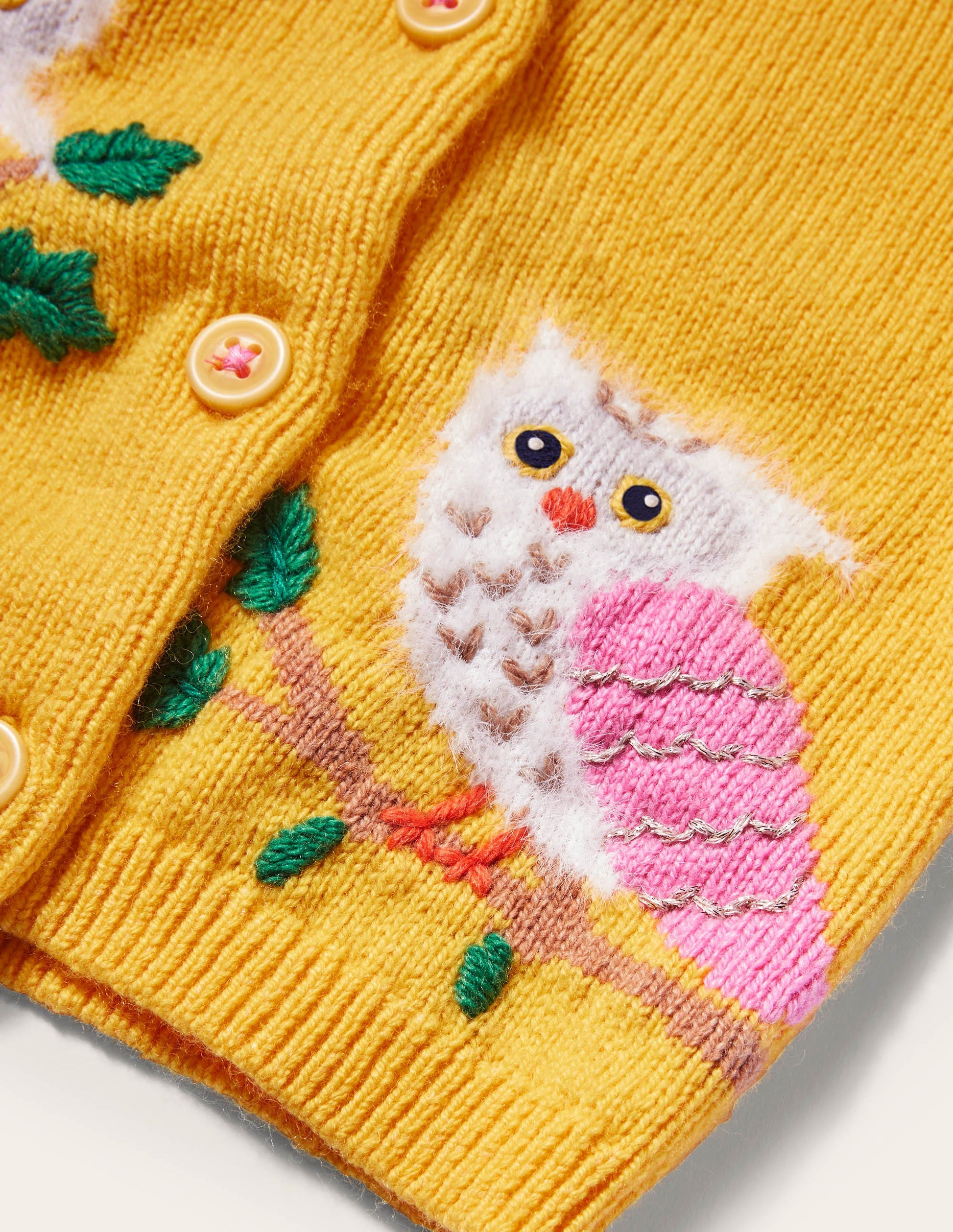 Animal Logo Cardigan-Honeycomb Yellow Owls-3
