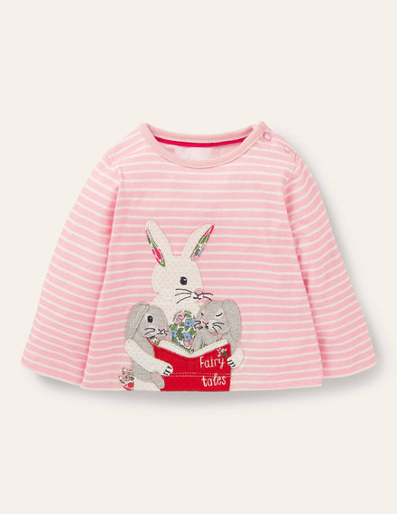 Appliqué T-shirt-Boto Pink/Ivory Bunnies