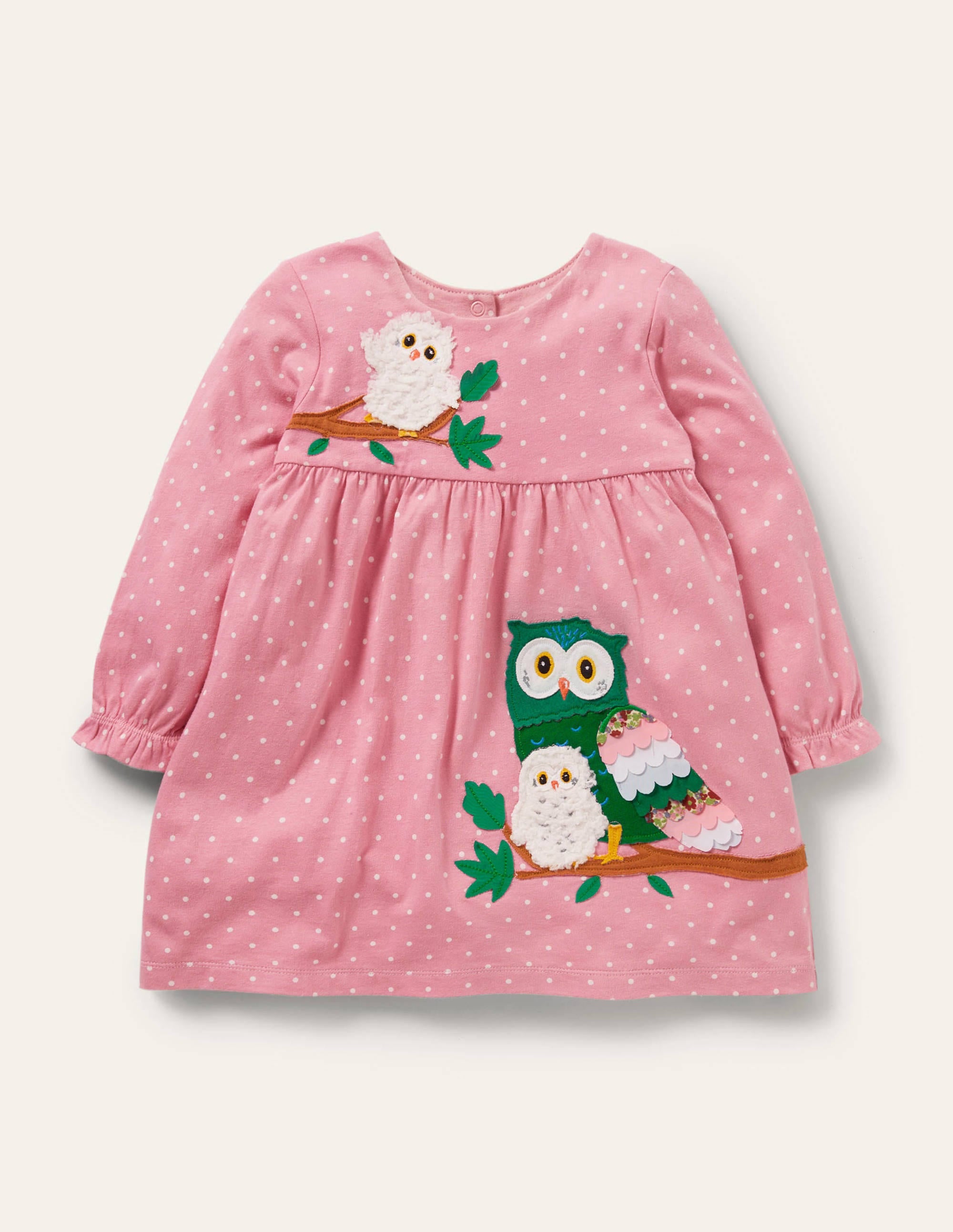 Spotty Appliqué Jersey Dress-Formica Pink Owls - Image 1
