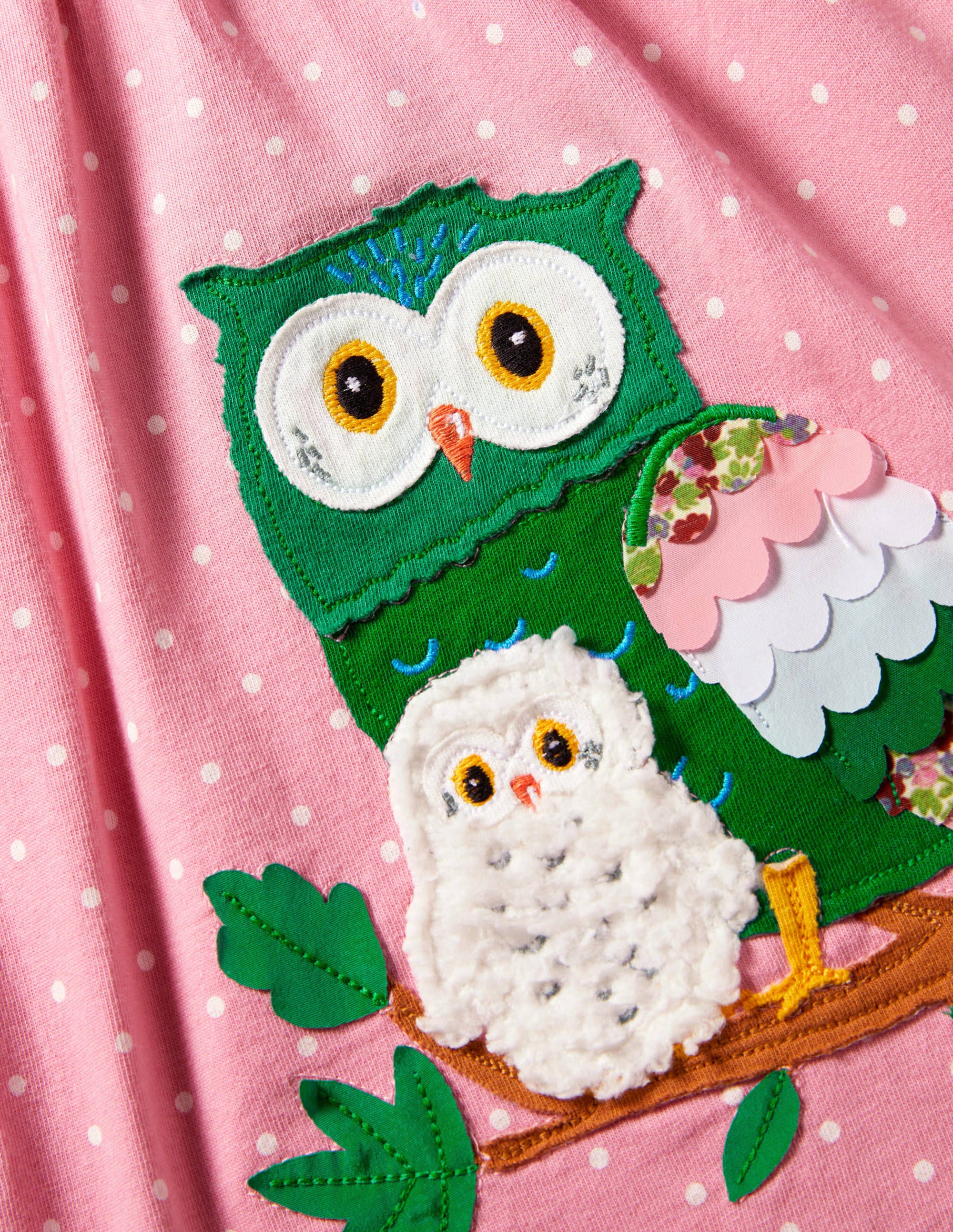 Spotty Appliqué Jersey Dress-Formica Pink Owls - Image 3