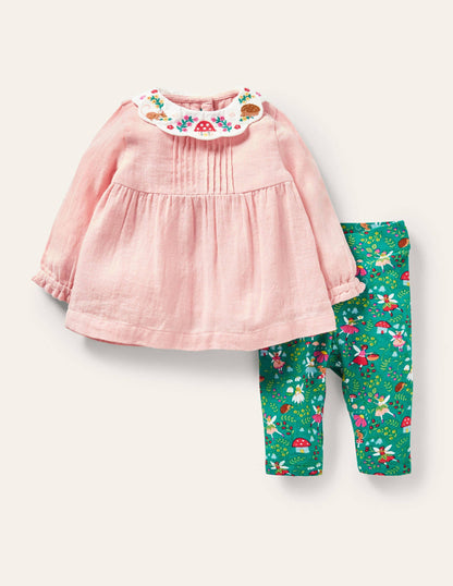 Woven Top & Leggings Set-Sardinia Green Fairy Garden-1