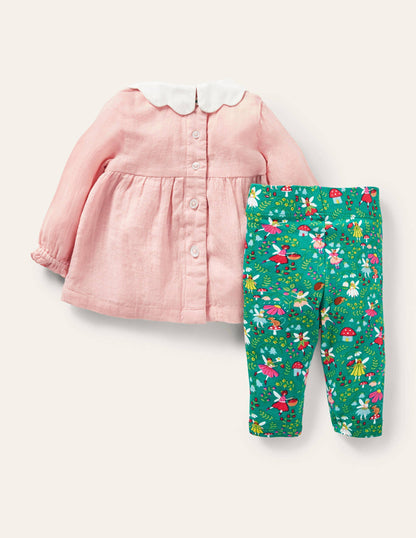 Woven Top & Leggings Set-Sardinia Green Fairy Garden-2