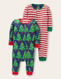 Twin Pack Zip Sleepsuit-Starboard Blue Christmas Trees