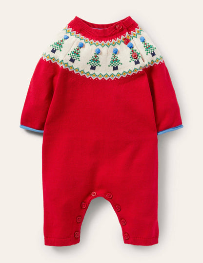Christmas Fair Isle Romper-Rockabilly Red-1