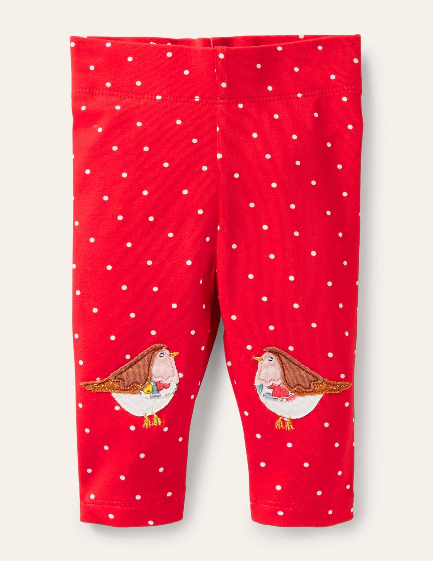 Festive Appliqué Leggings-Rockabilly Red Spot Robins