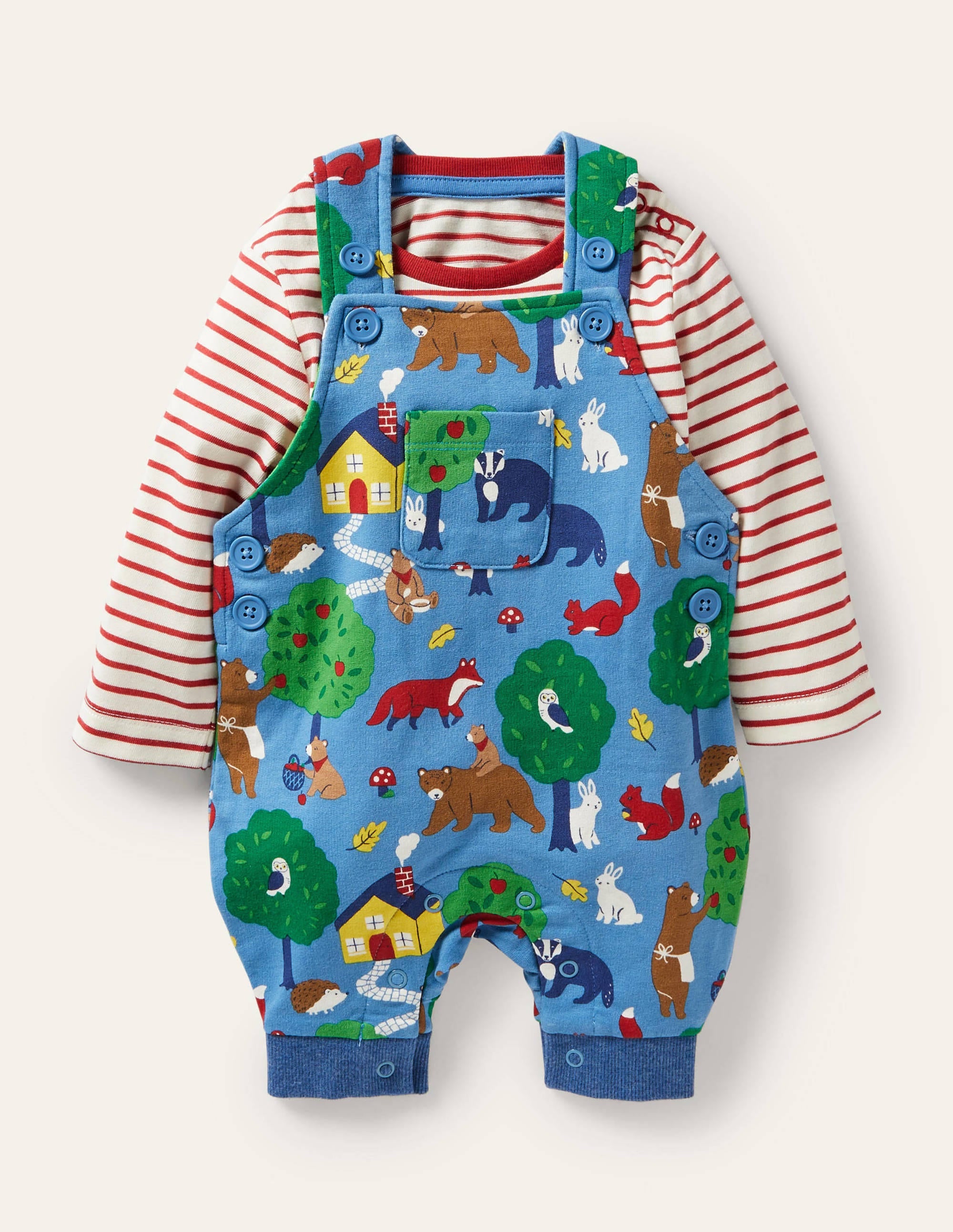 Printed Jersey Dungaree Set-Elizabethan Blue Bears - Image 1