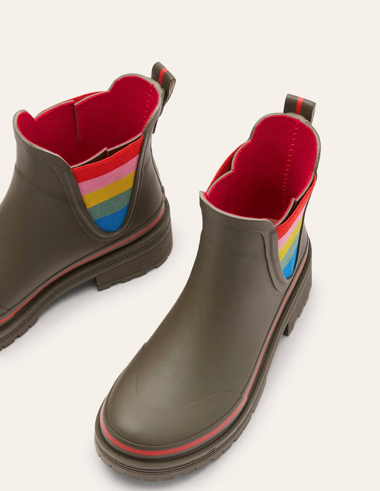 Bamburgh Wellington Boots-Classic Khaki/Cherry Red