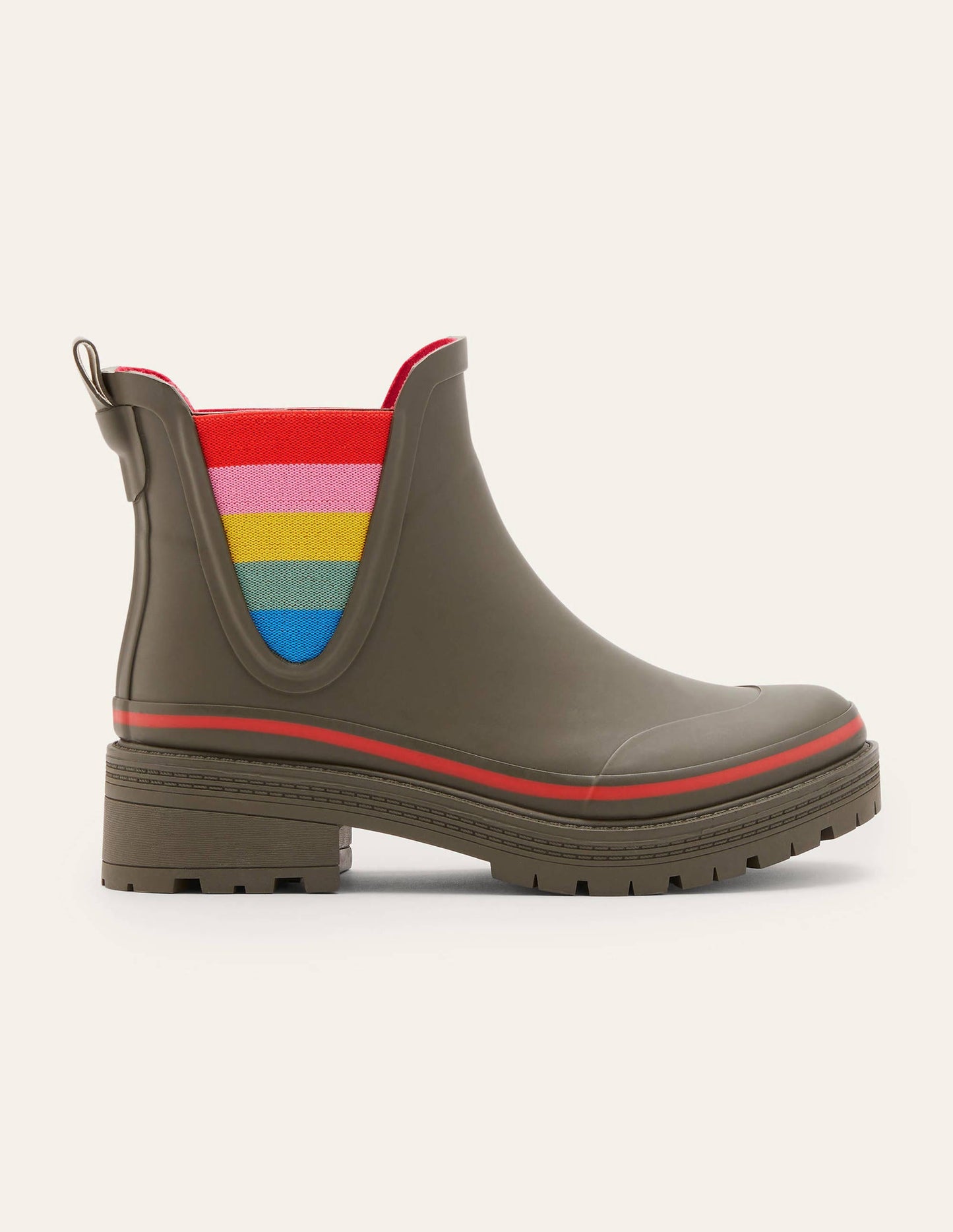 Bamburgh Wellington Boots-Classic Khaki/Cherry Red
