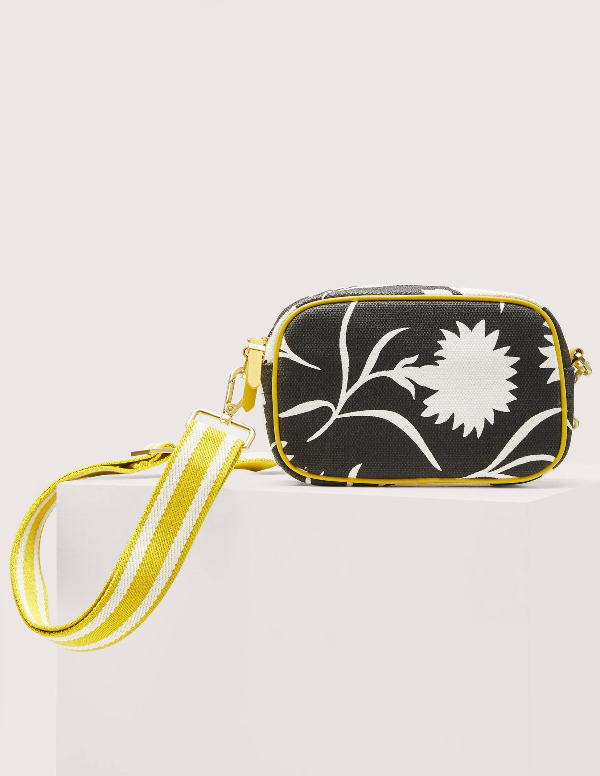 Canvas Crossbody Bag-Black, Leafy Bud-1