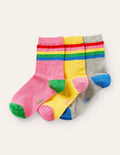Three Pack Ankle Socks-Multi Stripe Band