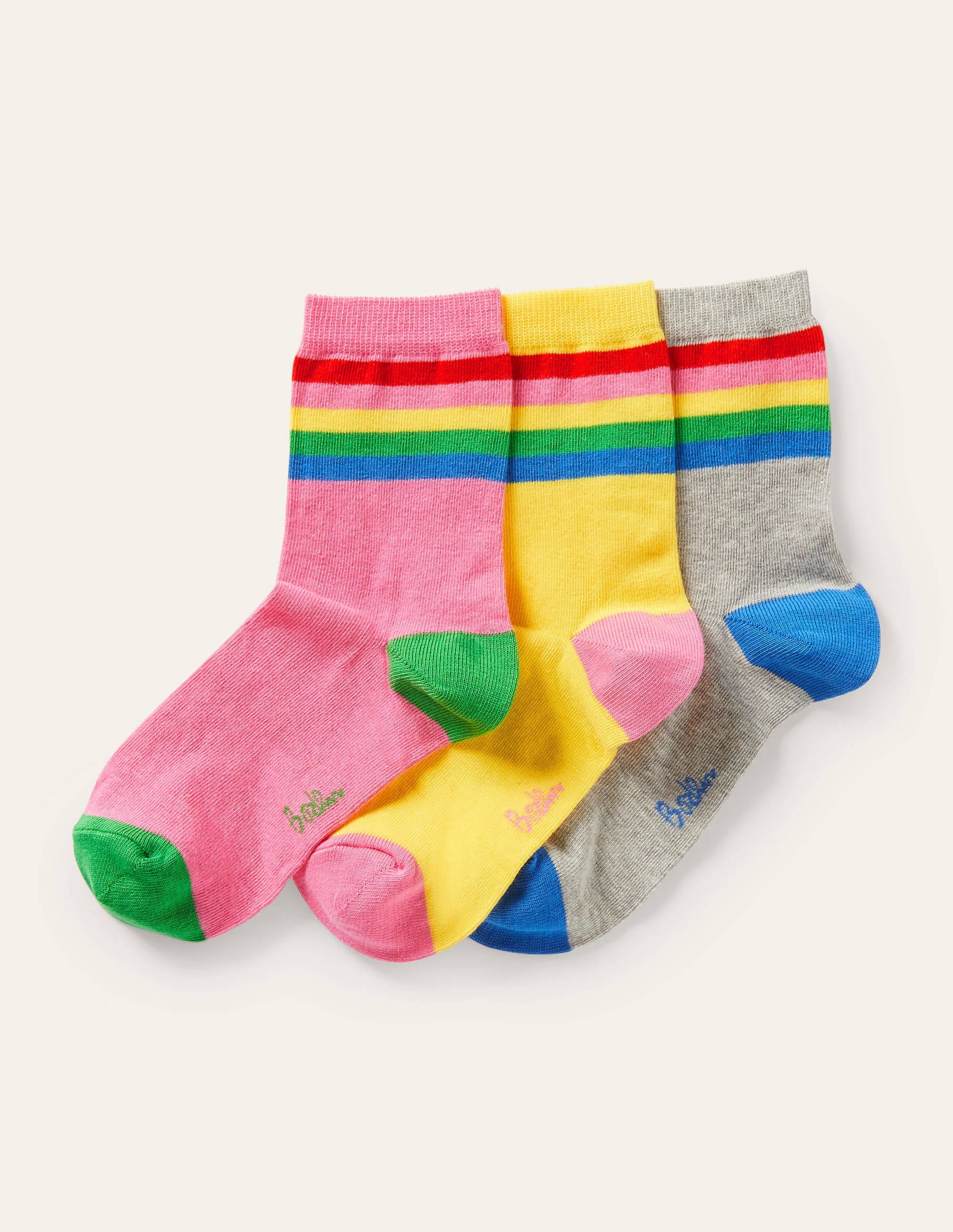 Three Pack Ankle Socks-Multi Stripe Band - Image 1