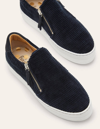 Zip Flatform Trainers-Navy Cord