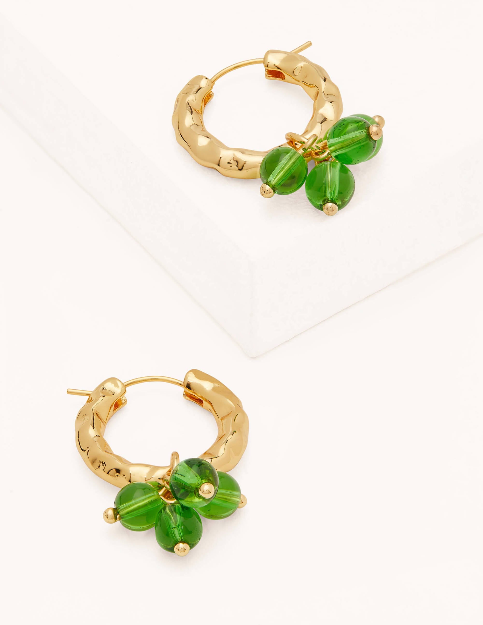 Hammered Beaded Hoop Earrings-Green - Image 1
