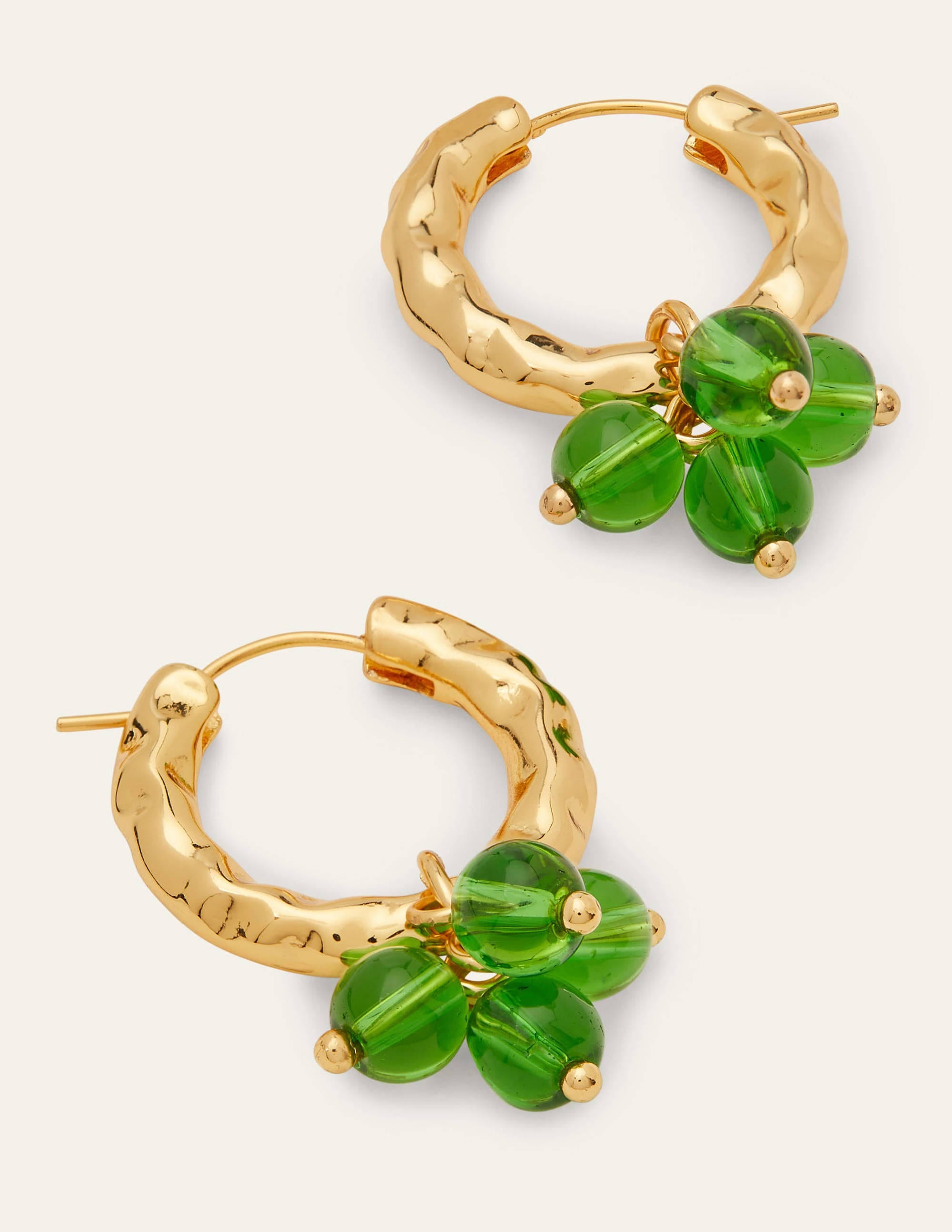 Hammered Beaded Hoop Earrings-Green - Image 2