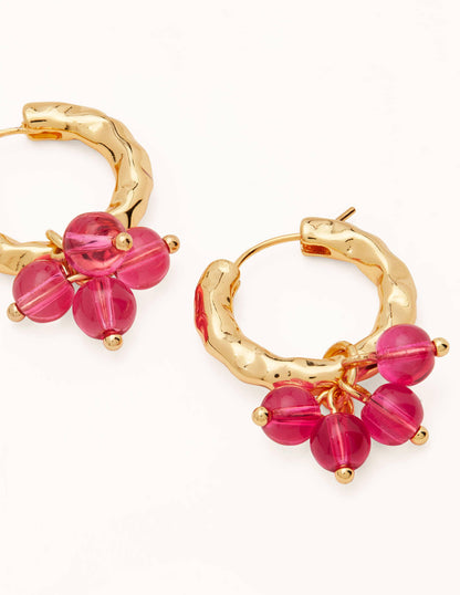 Hammered Beaded Hoop Earrings-Pink-2