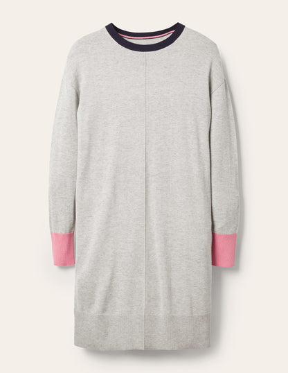 Colourblock Knitted Dress-Grey Melange-5
