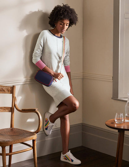 Colourblock Knitted Dress-Grey Melange-1