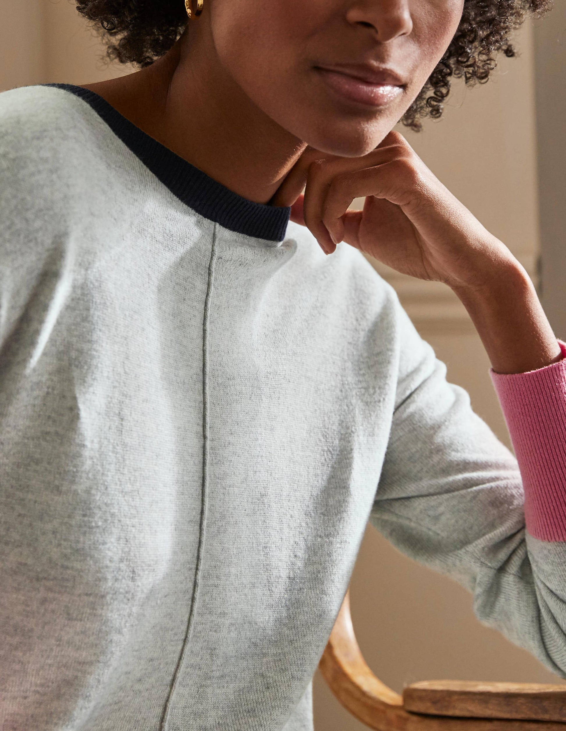 Colourblock Knitted Dress-Grey Melange-2