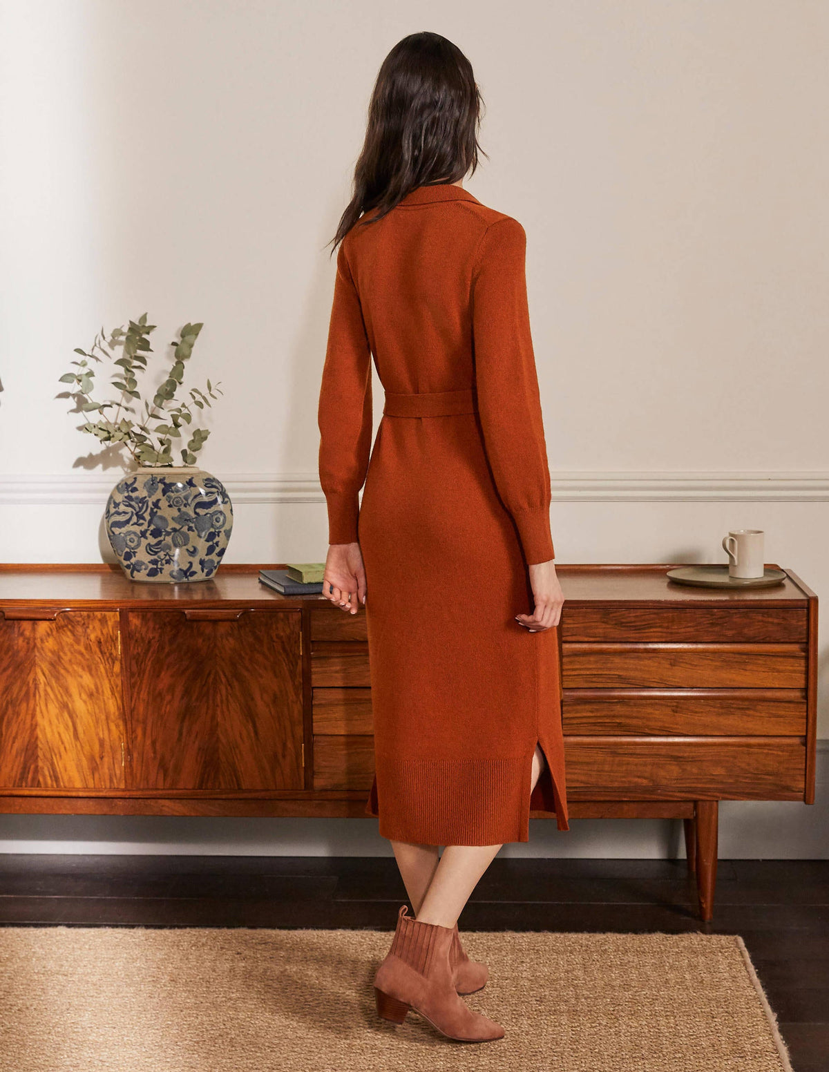 Harriet Knitted Midi Dress-Rust-3