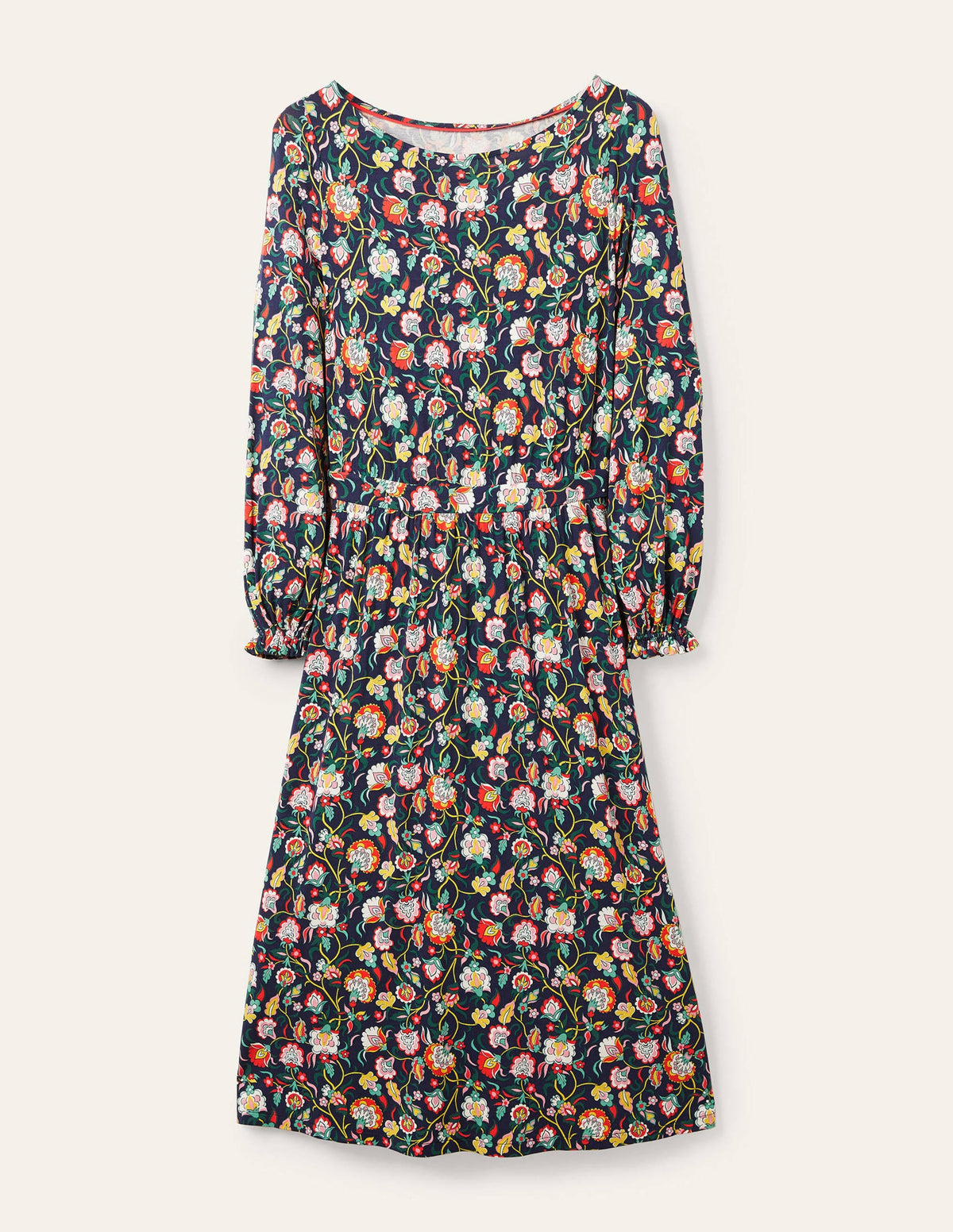 Evelyn Jersey Midi Dress-French Navy, Opulent Floral - Image 5