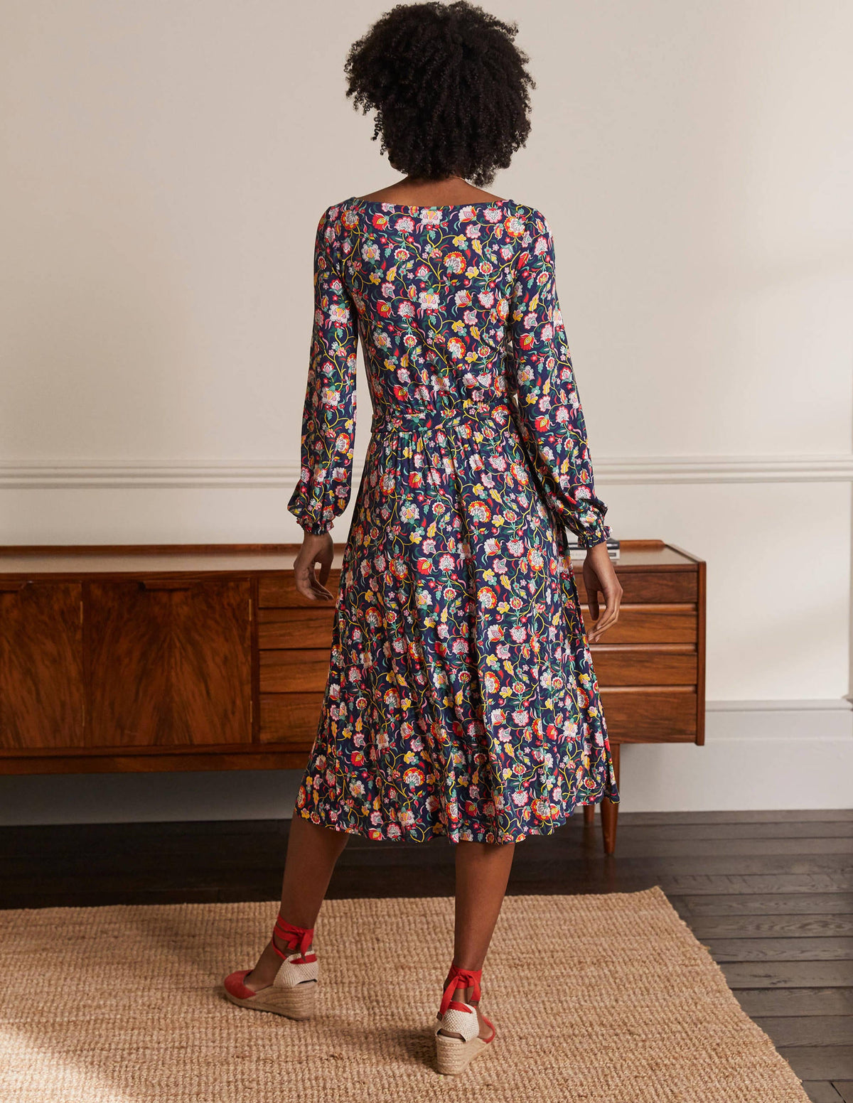 Evelyn Jersey Midi Dress-French Navy, Opulent Floral - Image 3