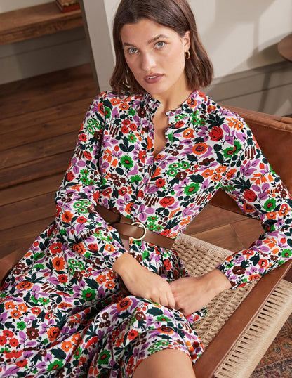 Tiered Maxi Shirt Dress-Ivory, Floral Forest-1