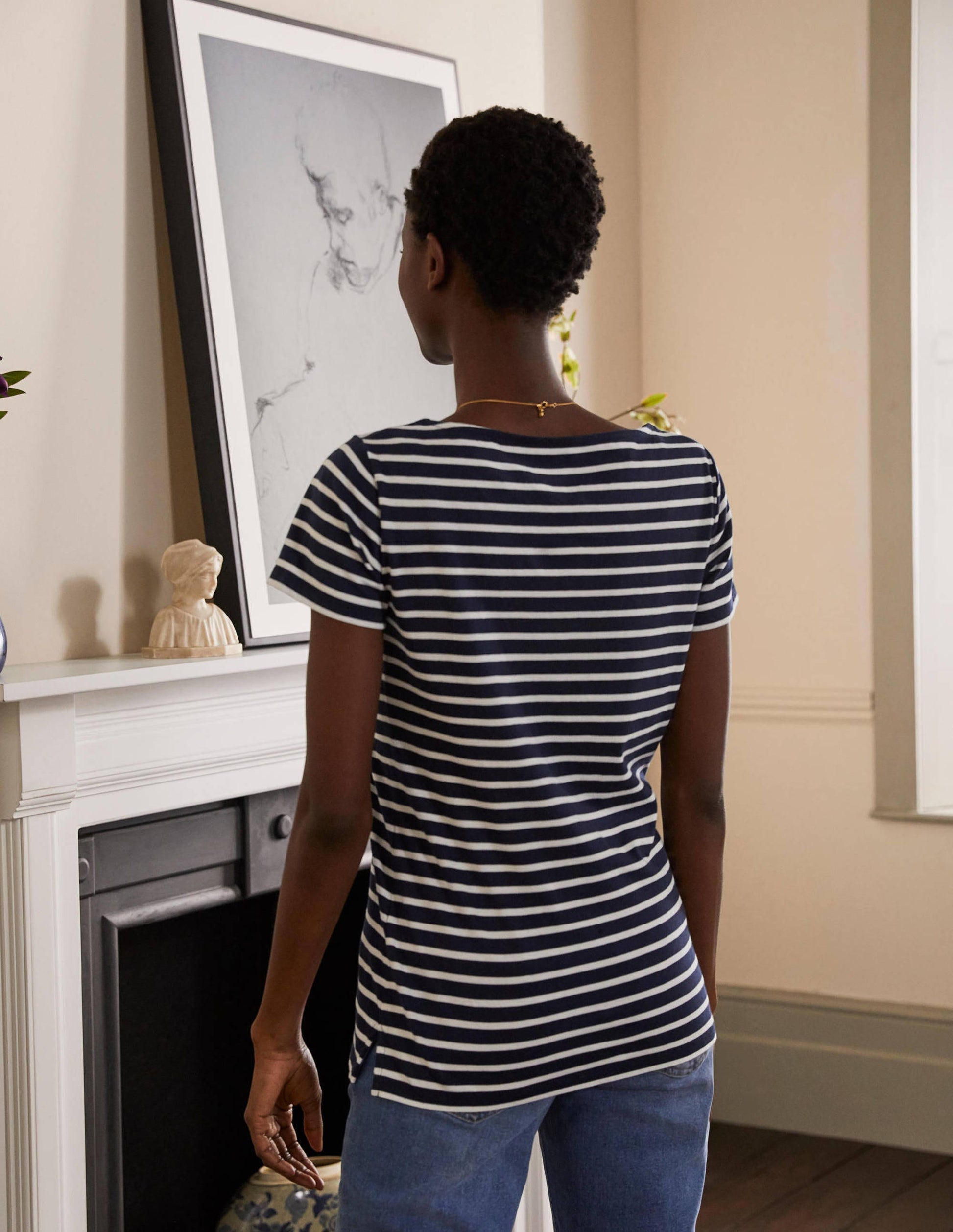 Short Sleeve Breton T-Shirt-Navy / Ivory Stripe-3