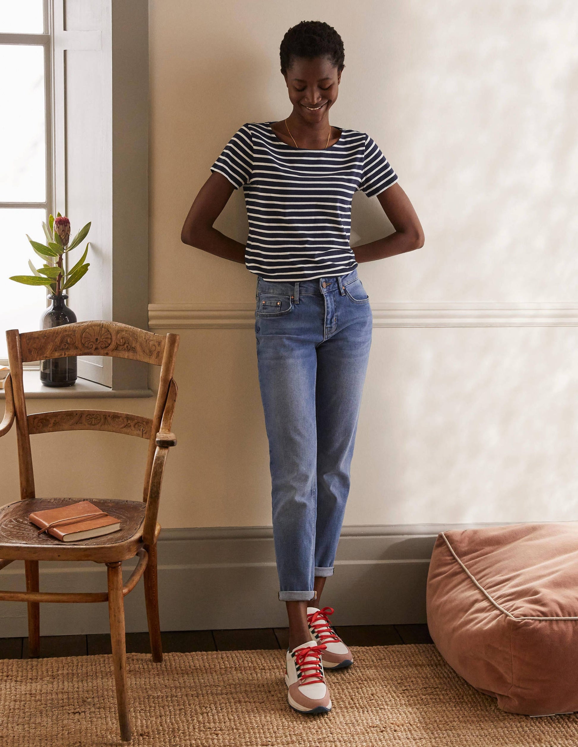Short Sleeve Breton T-Shirt-Navy / Ivory Stripe-4